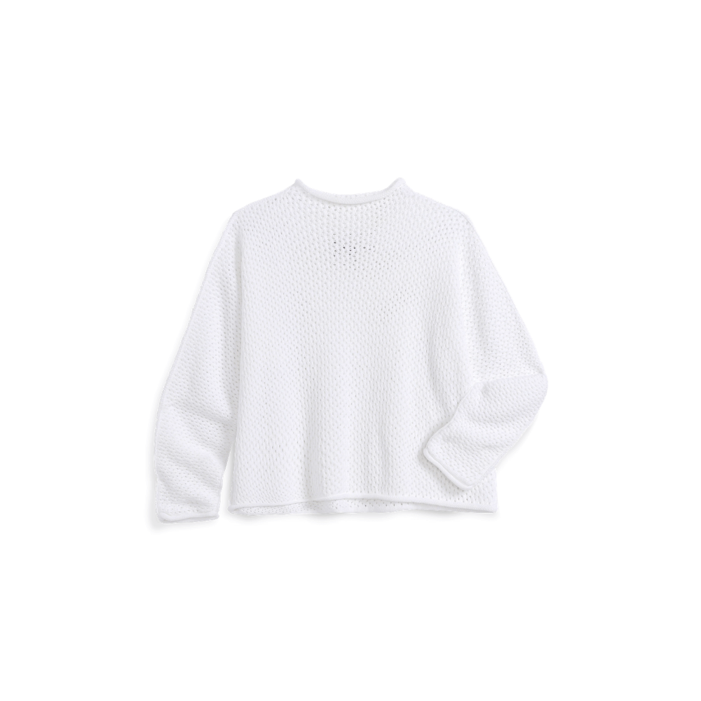 Frank & Eileen Monterey Pointelle sweater in White, textured knit long-sleeve top with a crew neck, displayed flat against a solid white background.