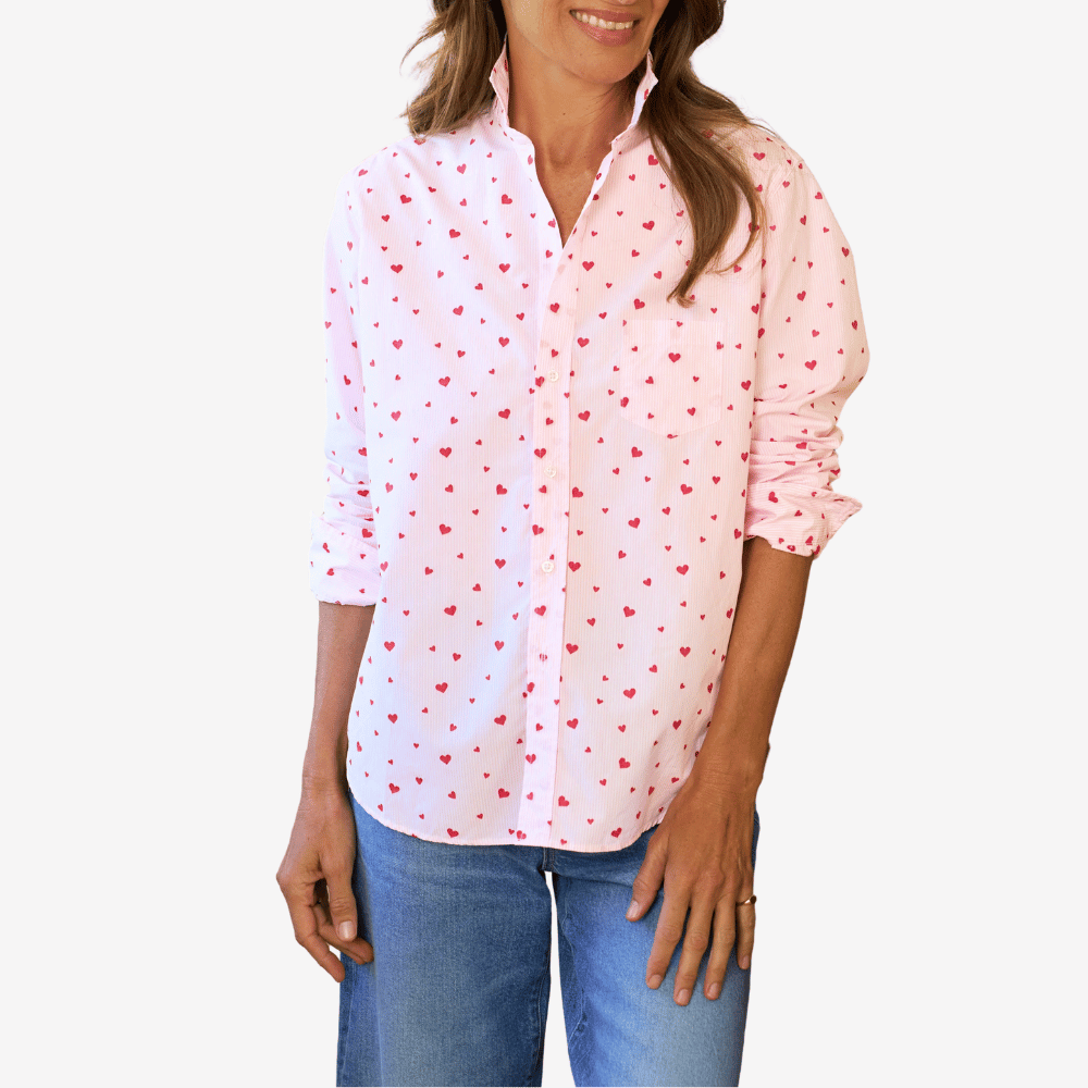 Frank & Eileen Relaxed Button-Up Eileen Shirt in Pink Stripe with Hearts -International designer fashion boutique Australia Riada Concept Woollahra