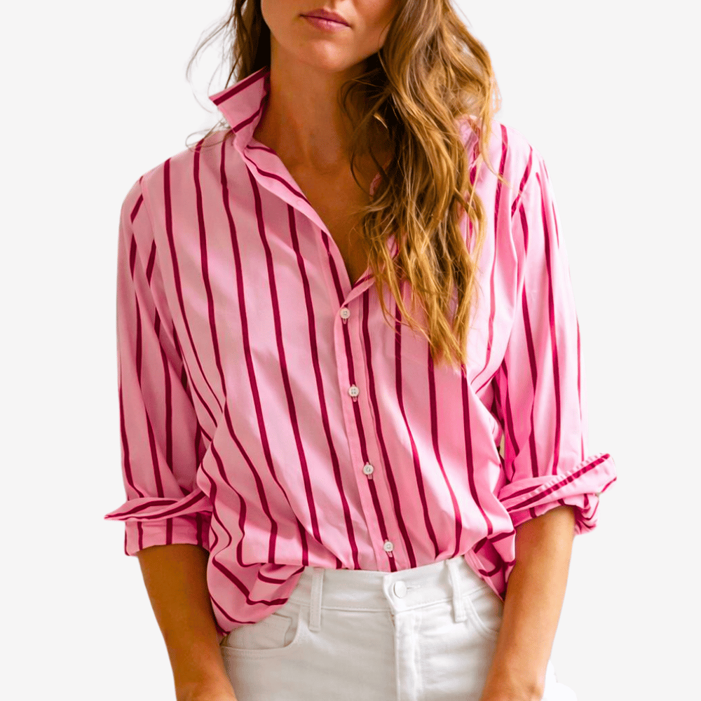 Frank & Eileen Relaxed Button-Up Eileen Shirt in Pink and Red Stripe – International designer fashion boutique Australia Riada Concept Woollahra