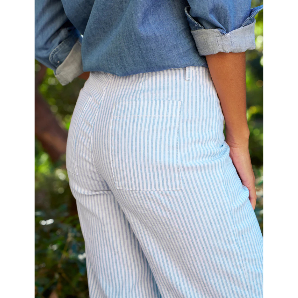 Wexford Wide Leg Linen Pant in Blue and White Stripe