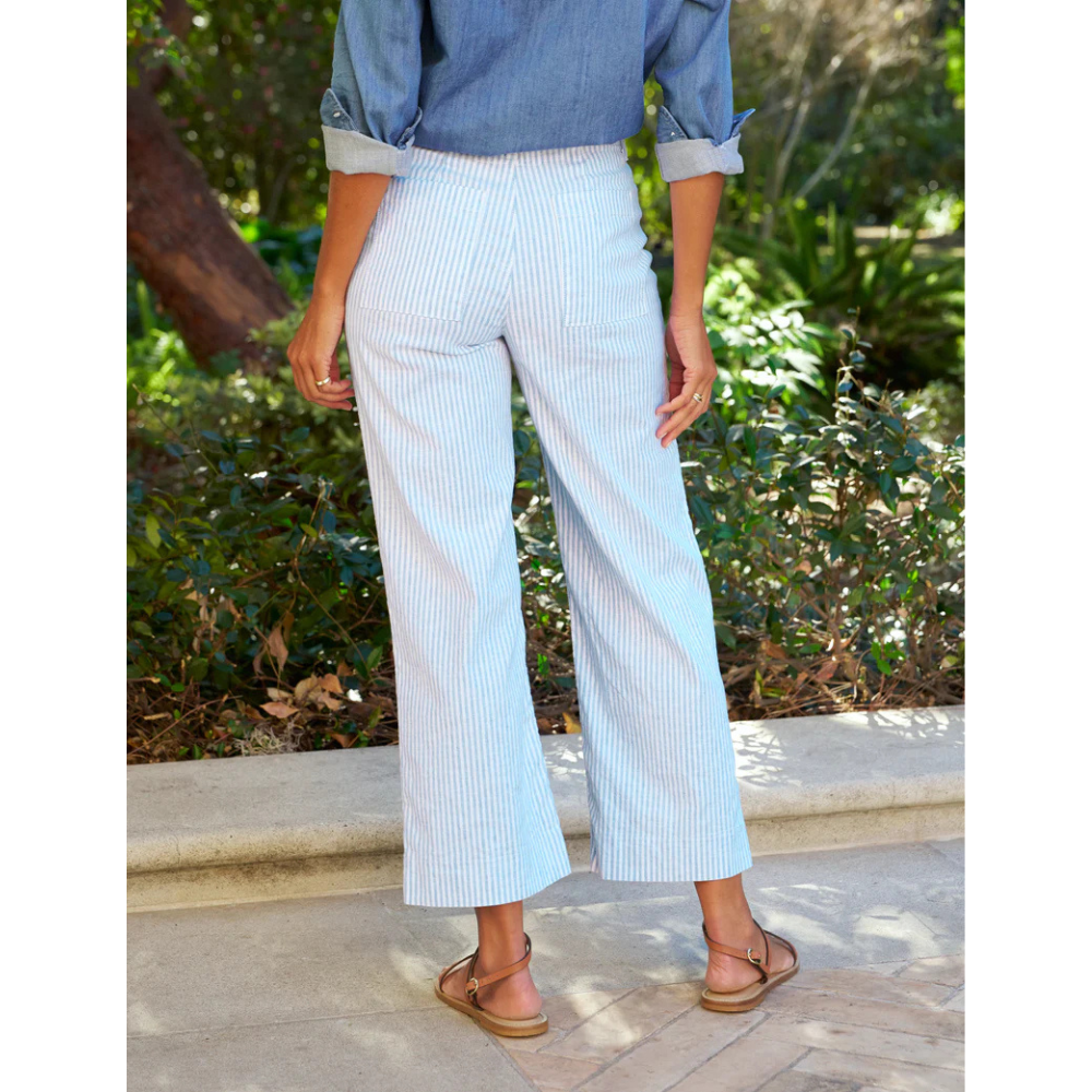 Wexford Wide Leg Linen Pant in Blue and White Stripe