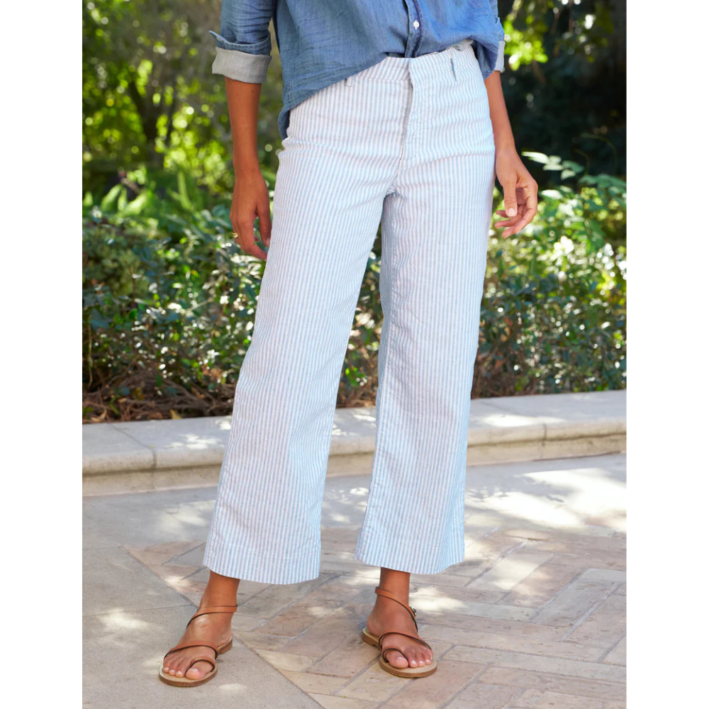 Wexford Wide Leg Linen Pant in Blue and White Stripe