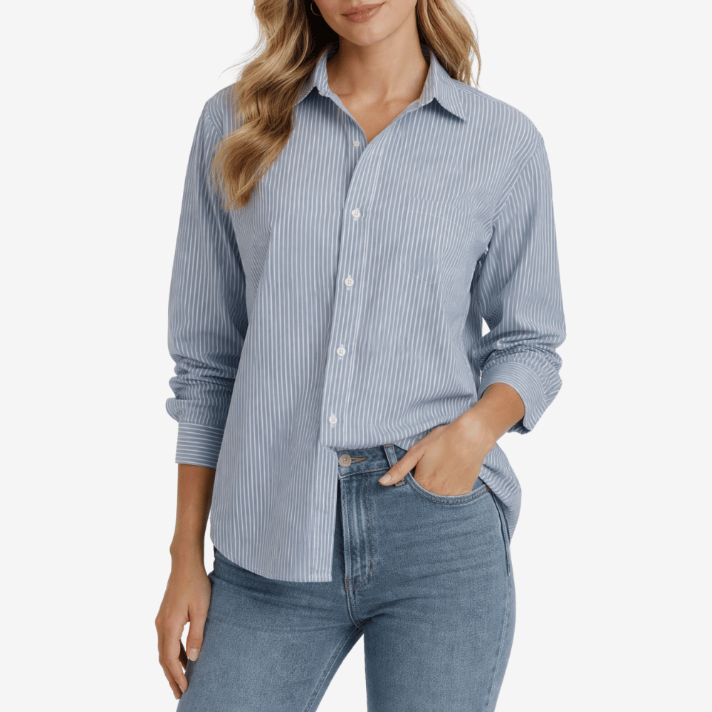 Frank & Eileen Relaxed Button-Up Eileen Shirt in Blue and White Stripe Shop Frank & Eileen online in Australia at Riada Concept – official stockist of Frank & Eileen shirts, dresses, and linen pants. Discover timeless, premium women's fashion with fast shipping from Sydney.
