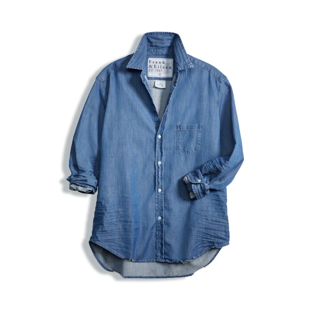 Frank and Eileen Eileen Denim Shirt. A vintage stonewashed indigo denim button-up shirt with long sleeves. Designer denim shirt by Frank and Eileen. Shop premium everyday designer womenswear label Frank and Eileen in Australia at Riada Concept Double Bay.