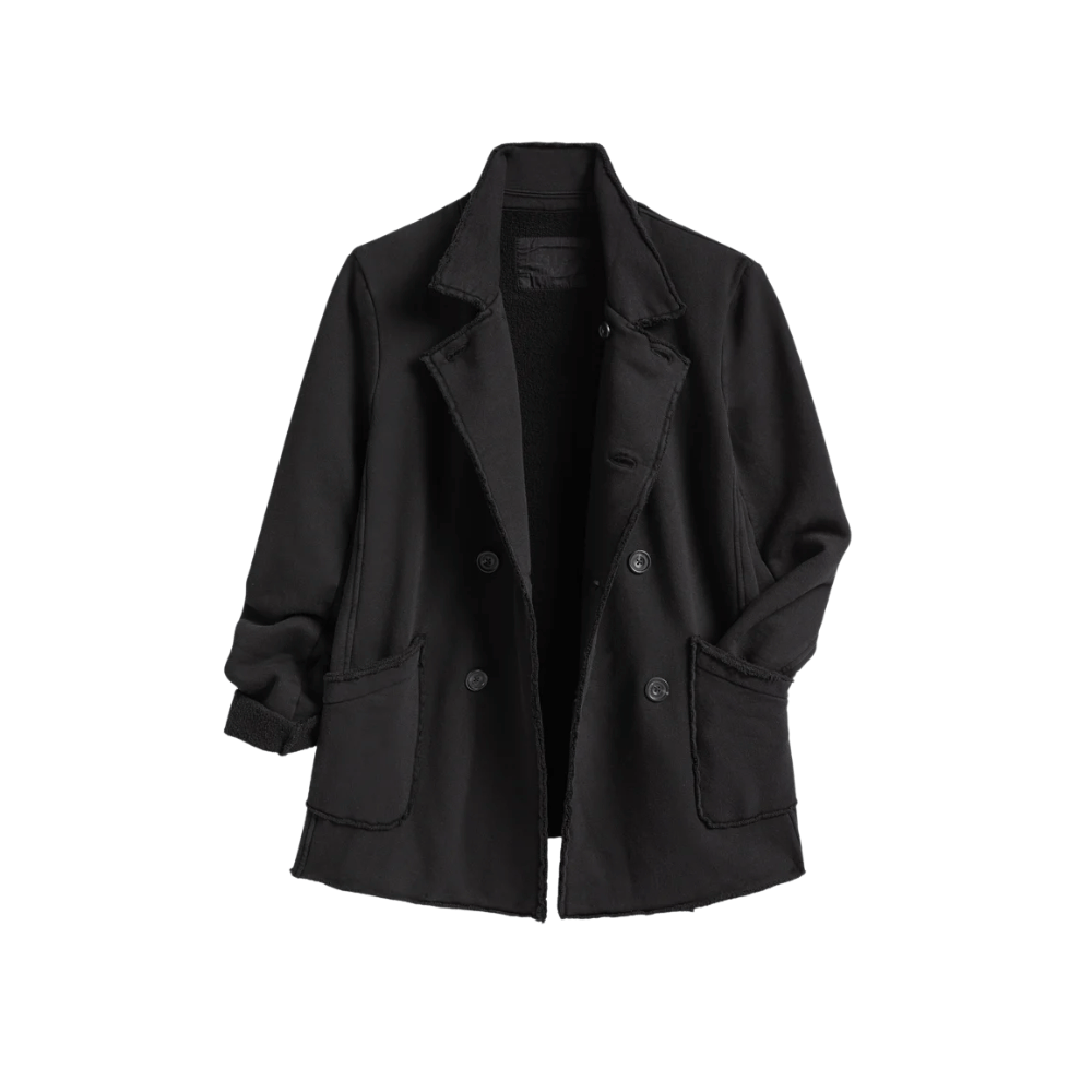 Frank & Eileen Belfast black Triple Terry peacoat jacket blazer for women, Frank and Eileen Stockist Australia Riada Concept.