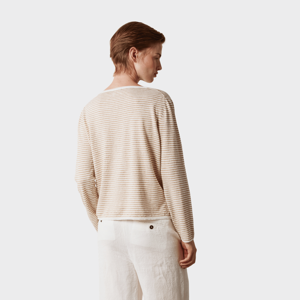 Massimo Alba FUTURA Fine Stripe Linen Cotton Sweater in Natural – back view