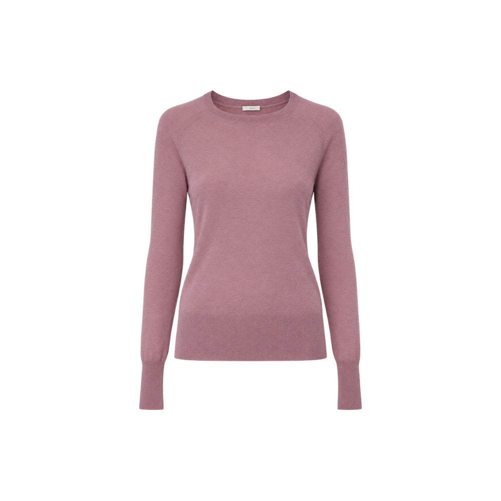 JOSEPH Geras Cashair cashmere jumper in lilac with a round neck and ribbed cuffs, front view