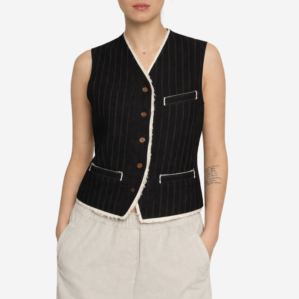 Hannoh Wessel Ginette Pinstripe Vest in Black – International designer fashion boutique Australia Riada Concept Woollahra