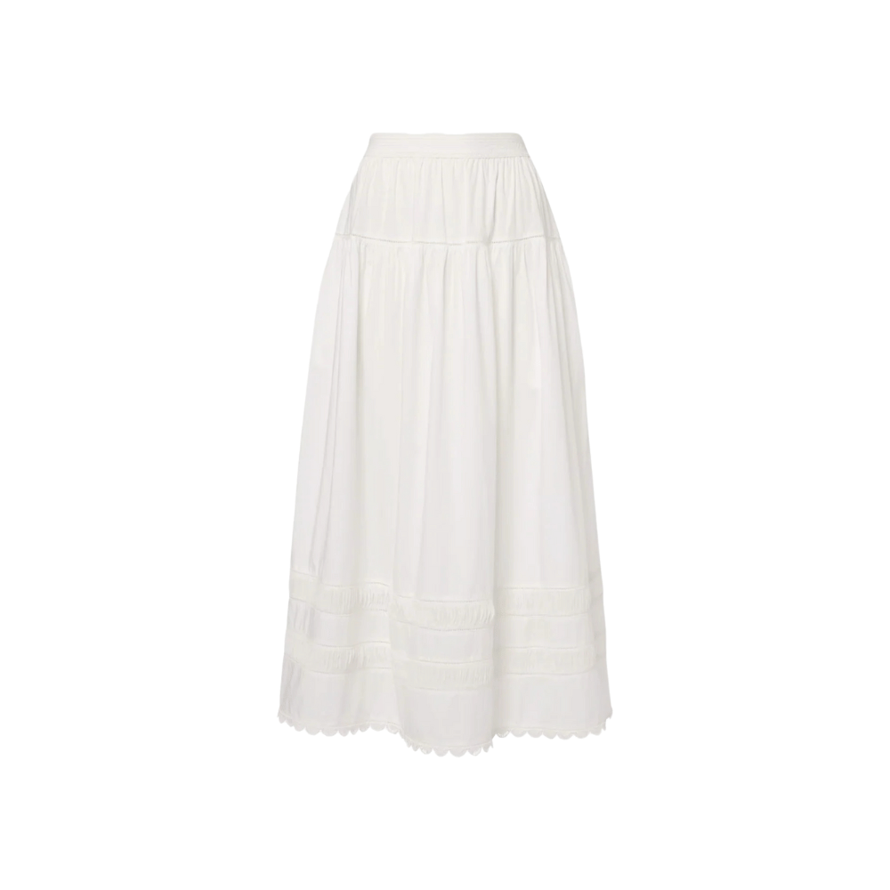 Ulla Johnson Harlow A-Line Midi Length Cotton Skirt in Cream ULLA JOHNSON Designer fashion shop online and in store High End fashion boutique Sydney Australia Riada Concept