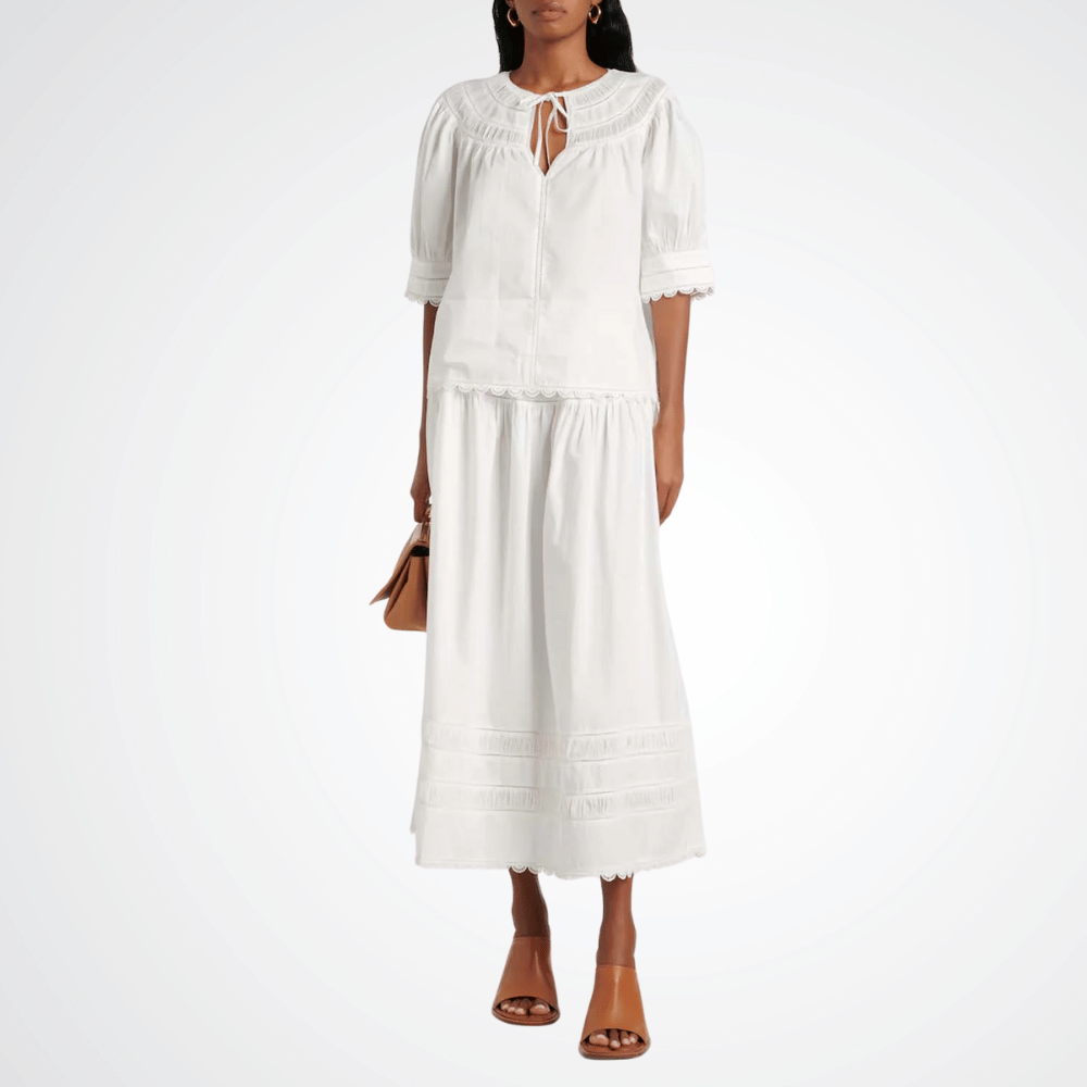 Ulla Johnson Harlow A-Line Midi Length Cotton Skirt in Cream ULLA JOHNSON Designer fashion shop online and in store High End fashion boutique Sydney Australia Riada Concept