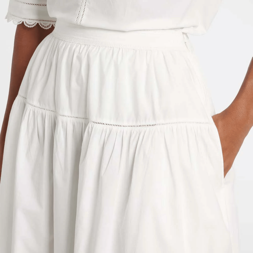 Ulla Johnson Harlow A-Line Midi Length Cotton Skirt in Cream ULLA JOHNSON Designer fashion shop online and in store High End fashion boutique Sydney Australia Riada Concept