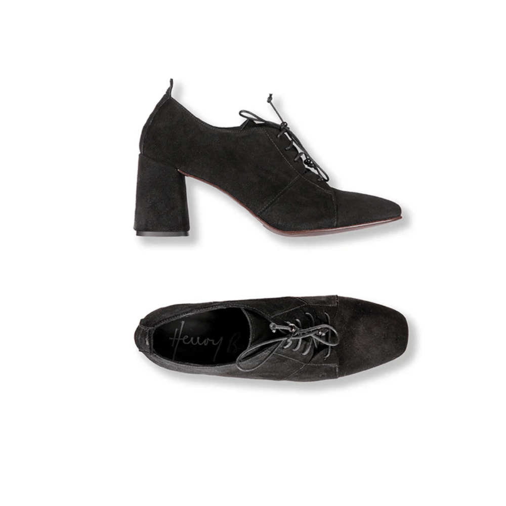 Henry Beguelin Calfskin Suede Lace-Up Heeled Shoes in Nero – Riada