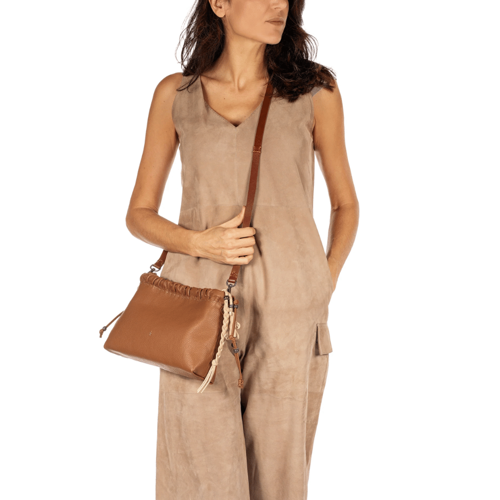 Henry Beguelin Arricciato Calfskin Leather Clutch Crossbody Bag in Cuoio HENRY BEGUELIN Designer fashion handbags shop online and in store High End fashion boutique Sydney Australia Riada Concept