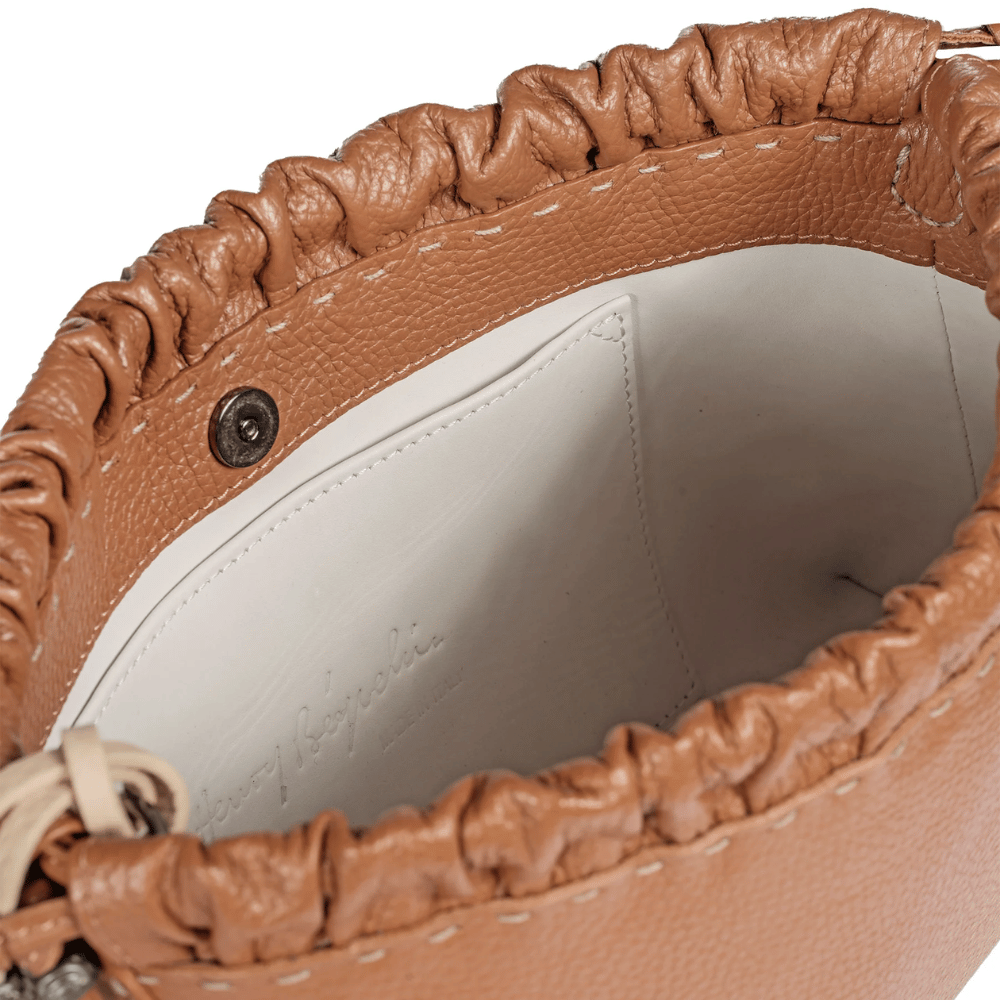 Henry Beguelin Arricciato Calfskin Leather Clutch Crossbody Bag in Cuoio HENRY BEGUELIN Designer fashion handbags shop online and in store High End fashion boutique Sydney Australia Riada Concept