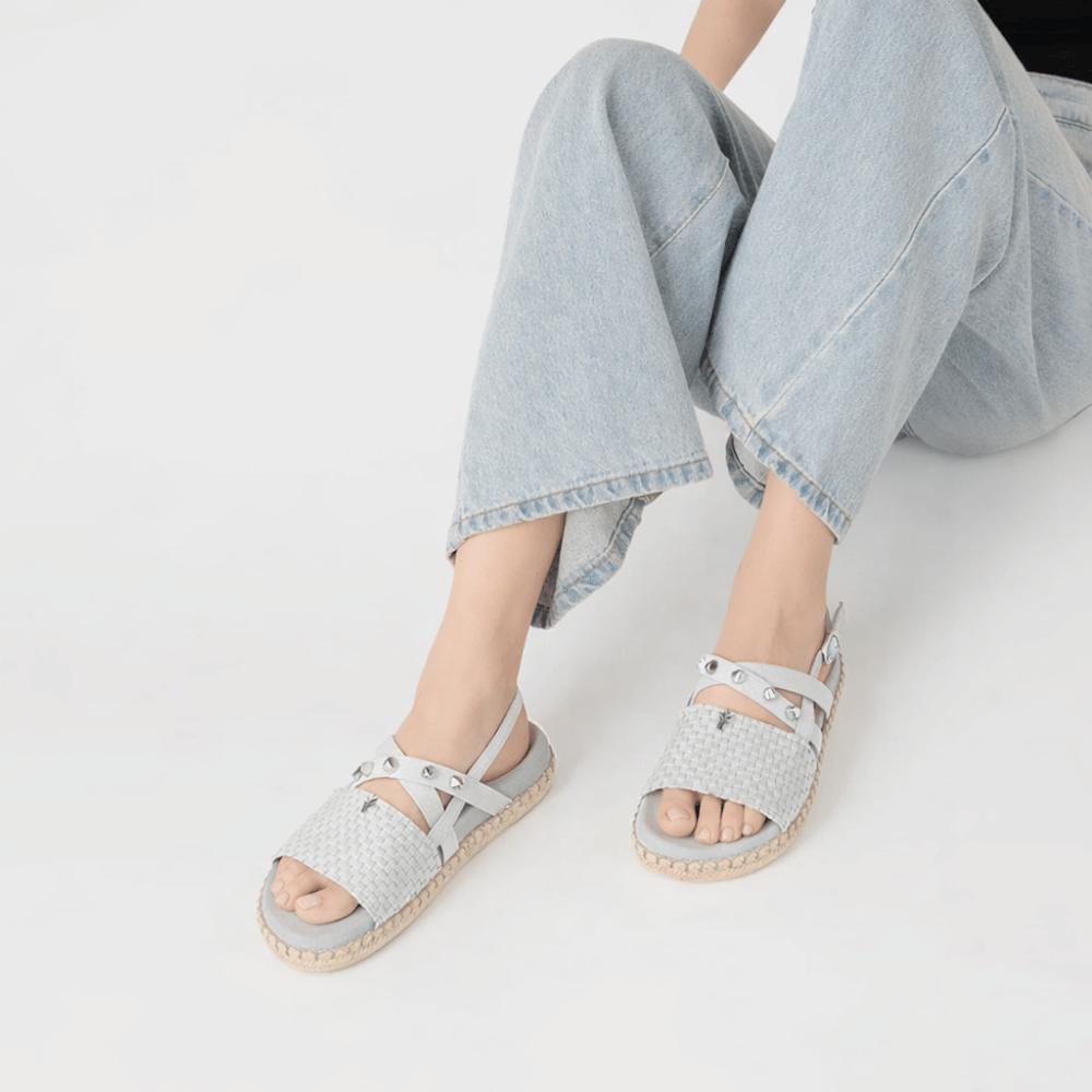 Henry Beguelin Woven Leather Stud Ankle Strap Sandals in Gesso - International designer fashion boutique Australia Riada Concept Woollahra