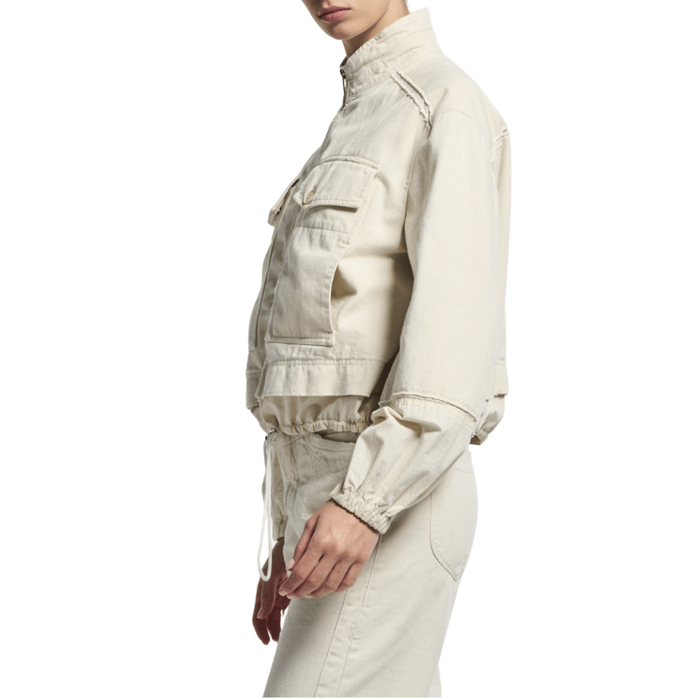 HIGH Adventurous Denim Bomber Jacket in Beige Angora HIGH OFFICIAL Designer fashion shop online and in store High End fashion boutique Sydney Australia Riada Concept