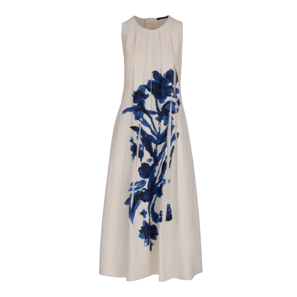 HIGH Cheerful Pleated Floral Print Midi Dress in Ecru HIGH OFFICIAL Designer fashion shop online and in store High End fashion boutique Sydney Australia Riada Concept