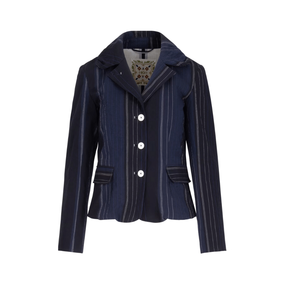 HIGH Hearsay Pinstriped Cotton Jacket in Indigo HIGH OFFICIAL Designer fashion shop online and in store High End fashion boutique Sydney Australia Riada Concept