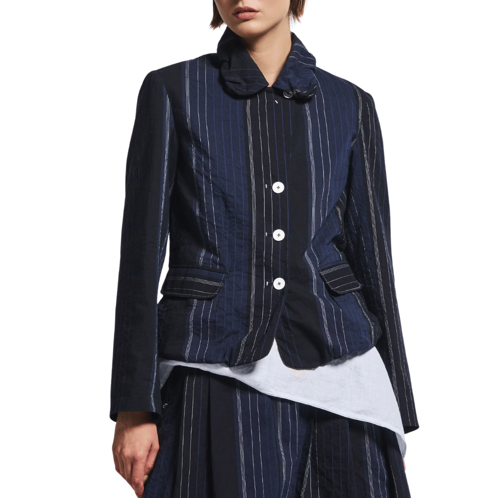 HIGH Hearsay Pinstriped Cotton Jacket in Indigo HIGH OFFICIAL Designer fashion shop online and in store High End fashion boutique Sydney Australia Riada Concept