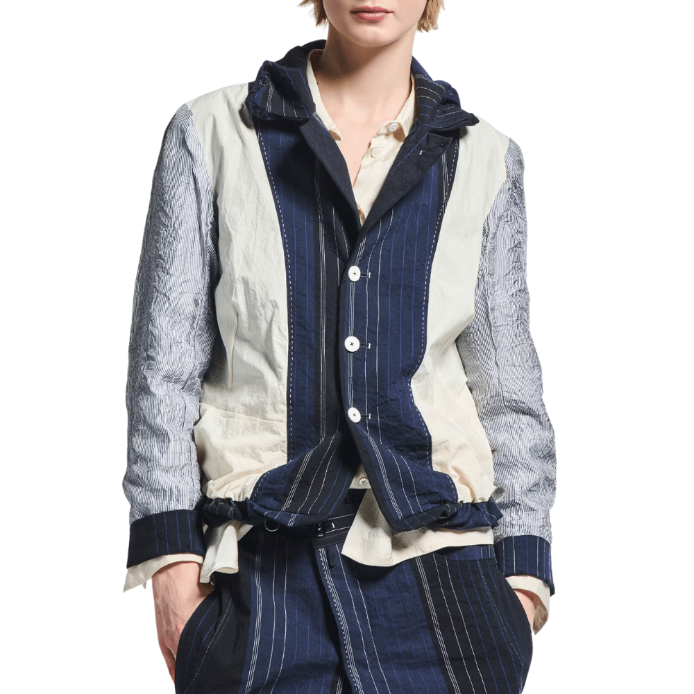 HIGH Hearsay Pinstriped Cotton Jacket in Indigo HIGH OFFICIAL Designer fashion shop online and in store High End fashion boutique Sydney Australia Riada Concept