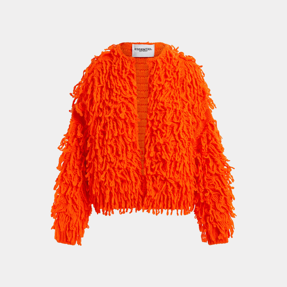 Essentiel Antwerp Hinwood Oversized Loop Stitch Knit Cardigan in Bright Orange ESSENTIEL ANTWERP Designer fashion shop online and in store High End fashion boutique Sydney Australia Riada Concept