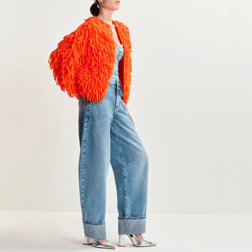 Essentiel Antwerp Hinwood Oversized Loop Stitch Knit Cardigan in Bright Orange ESSENTIEL ANTWERP Designer fashion shop online and in store High End fashion boutique Sydney Australia Riada Concept