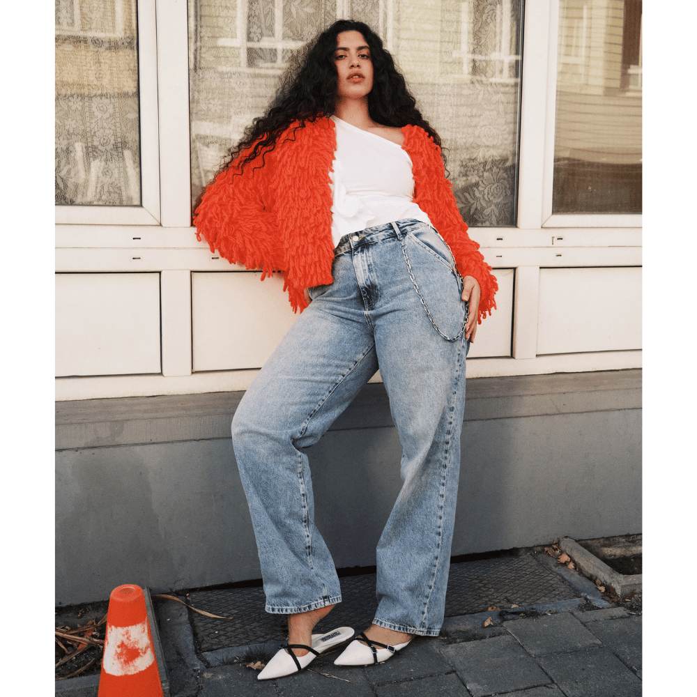 Essentiel Antwerp Hinwood Oversized Loop Stitch Knit Cardigan in Bright Orange ESSENTIEL ANTWERP Designer fashion shop online and in store High End fashion boutique Sydney Australia Riada Concept
