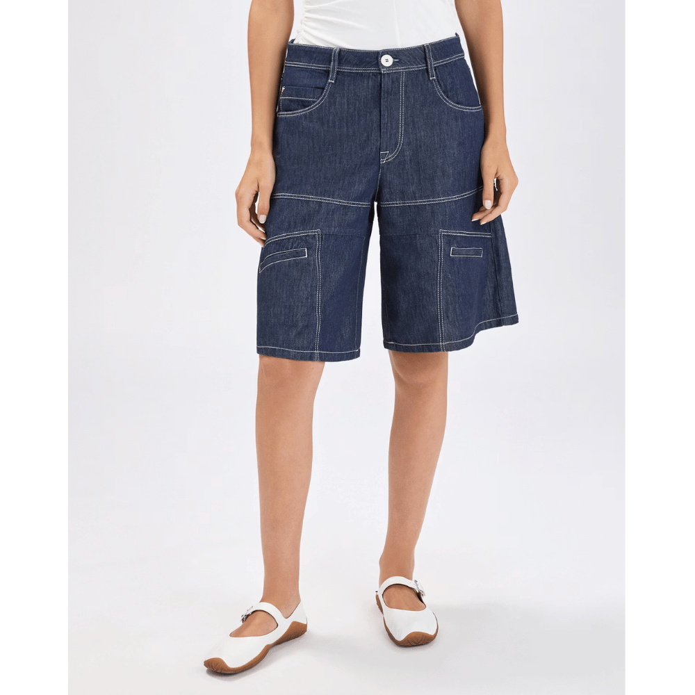 HIGH Everyday Couture Hitcher Denim Bermuda Shorts in Indigo - International designer fashion boutique Australia Riada Concept Woollahra