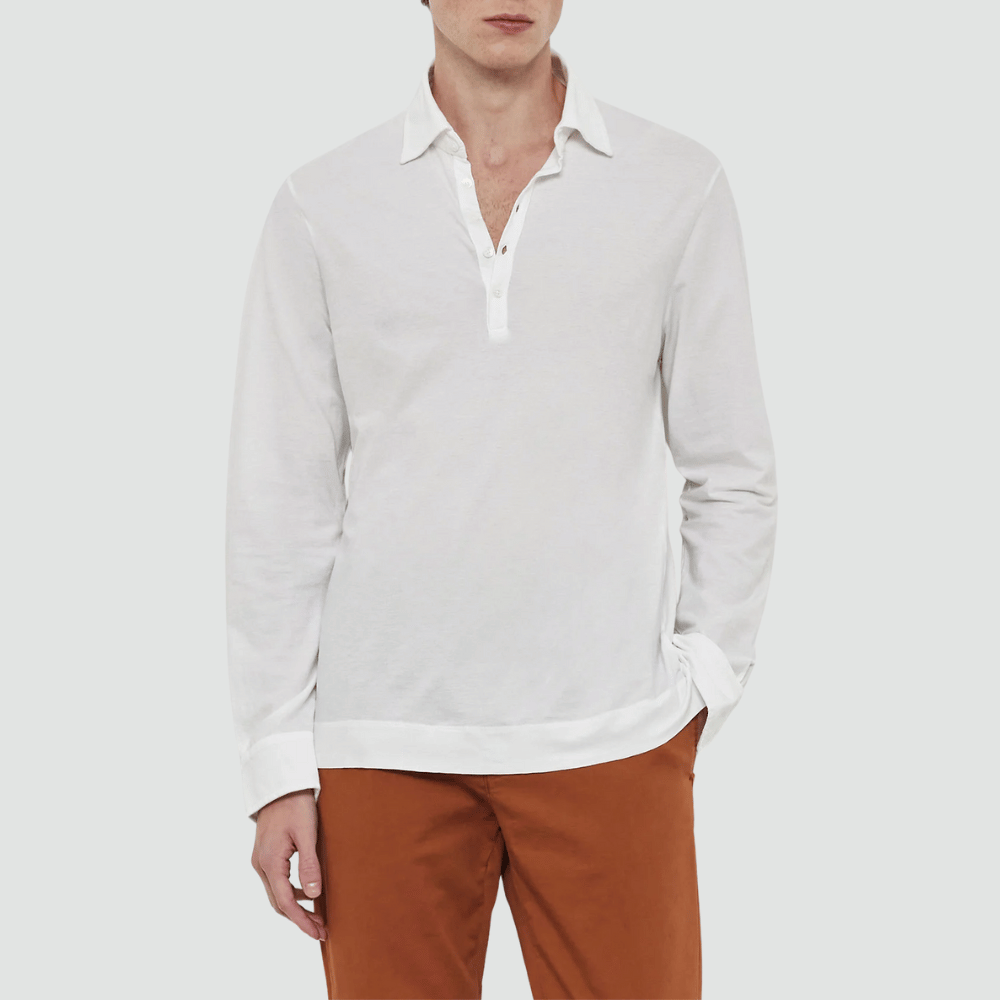 Massimo Alba Menswear Ischia Cotton Jersey Long-Sleeve Polo Shirt in White MASSIMO ALBA ITALIAN MENSWEAR shop at Riada Concept Luxury International Designer Boutique in store and online Sydney
