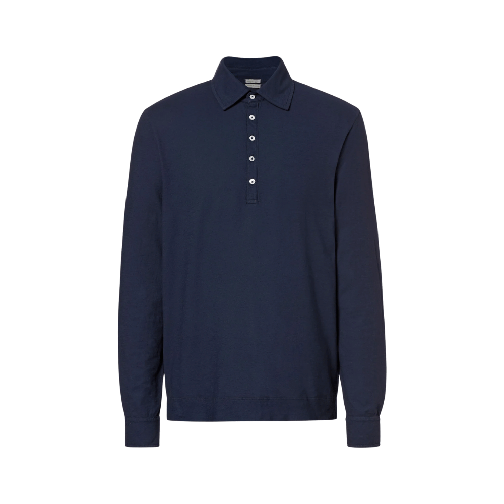 Massimo Alba Menswear Ischia Cotton Jersey Long-Sleeve Polo Shirt in Dark Blue MASSIMO ALBA ITALIAN MENSWEAR shop at Riada Concept Luxury International Designer Boutique in store and online Sydney