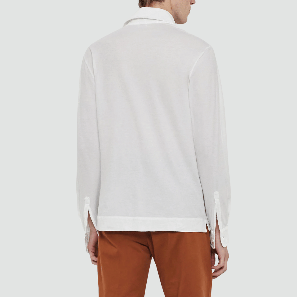 Massimo Alba Menswear Ischia Cotton Jersey Long-Sleeve Polo Shirt in White MASSIMO ALBA ITALIAN MENSWEAR shop at Riada Concept Luxury International Designer Boutique in store and online Sydney