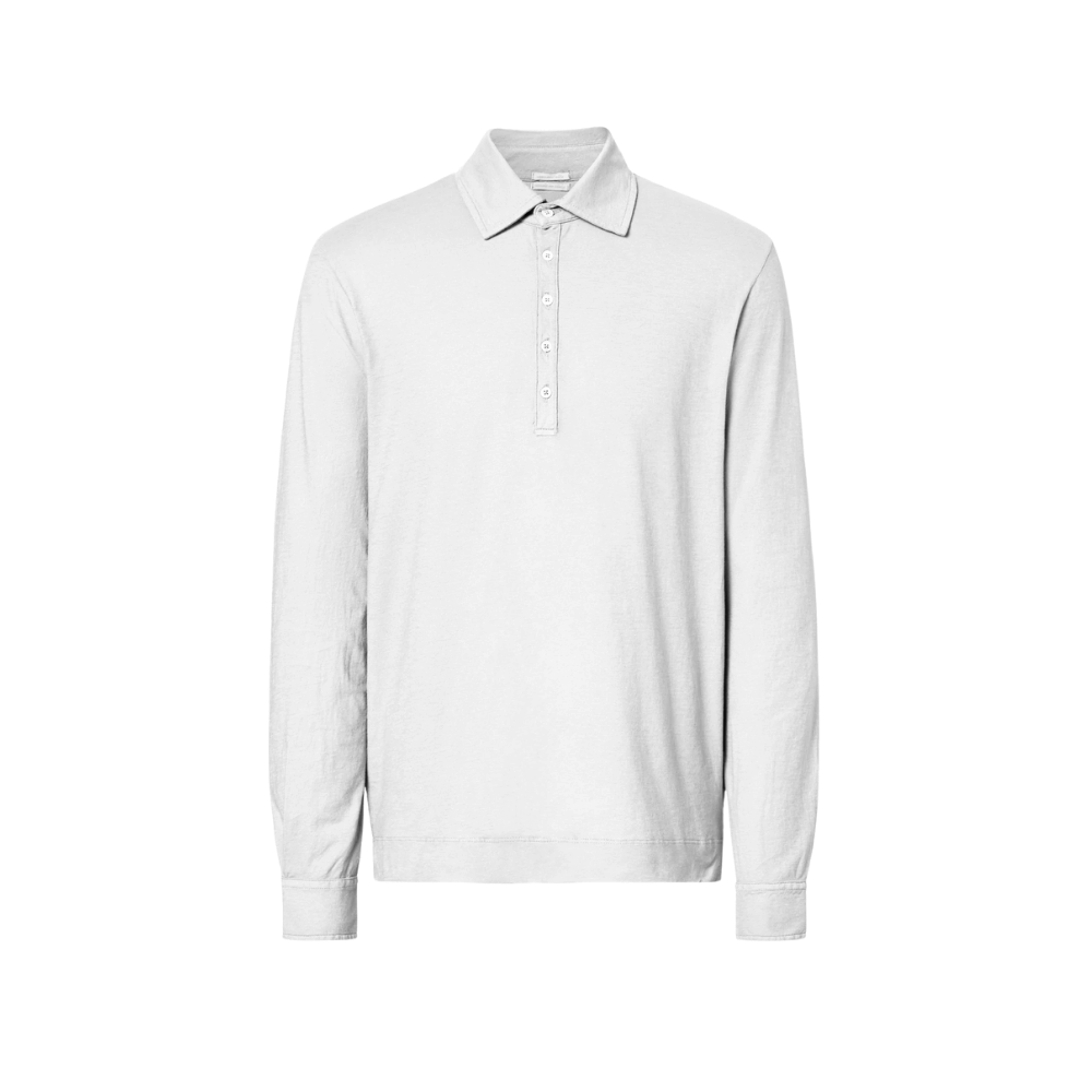 Massimo Alba Menswear Ischia Cotton Jersey Long-Sleeve Polo Shirt in White MASSIMO ALBA ITALIAN MENSWEAR shop at Riada Concept Luxury International Designer Boutique in store and online Sydney