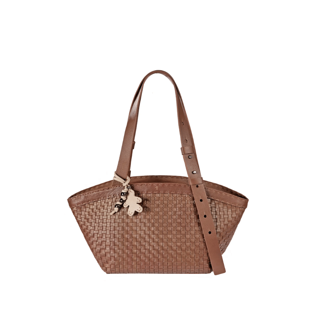Henry Beguelin Jar Medium Woven Leather Shoulder Bag in Brandy
