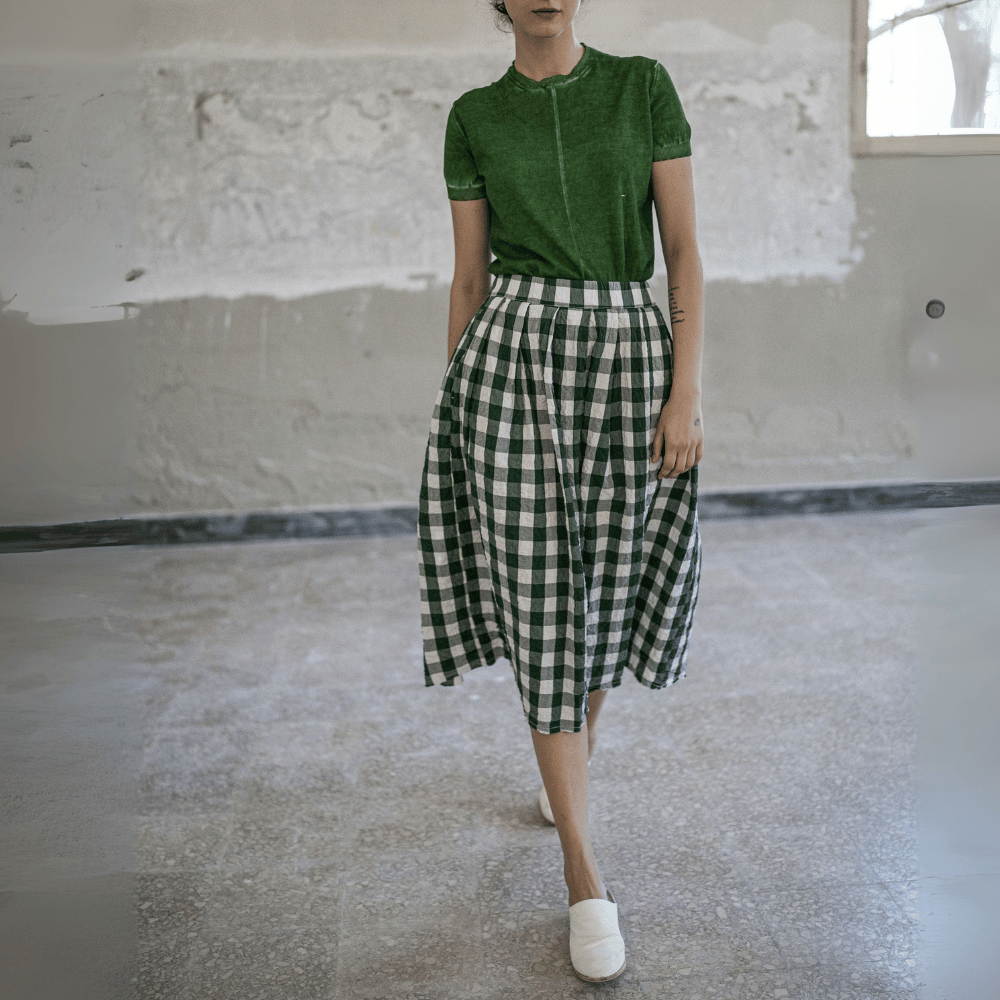 H+ Hannoh Wessel Joquise Skirt in Green Check – International designer fashion boutique Australia Riada Concept Woollahra