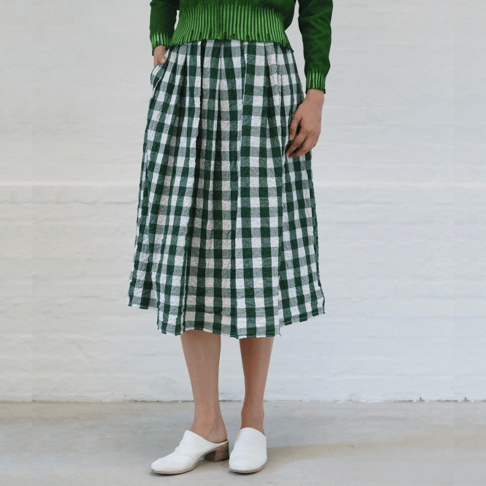 H+ Hannoh Wessel Joquise Skirt in Green Check – International designer fashion boutique Australia Riada Concept Woollahra