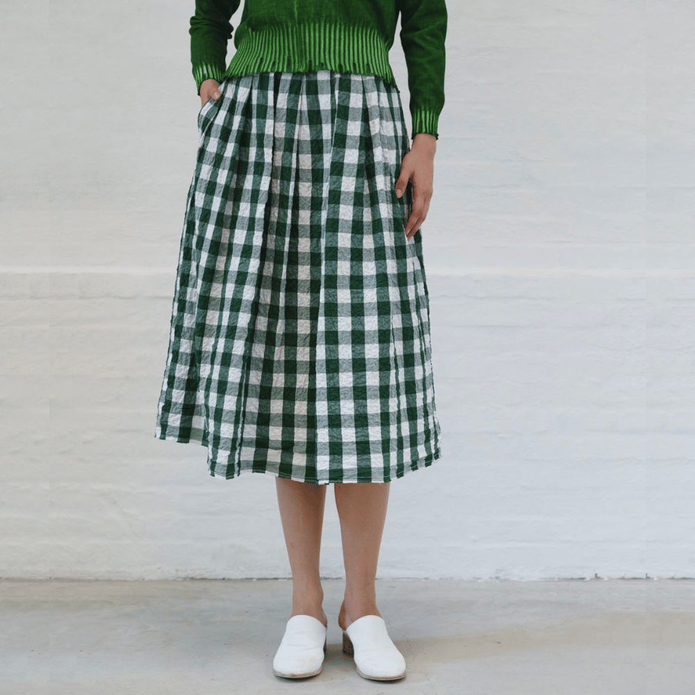 H+ Hannoh Wessel Joquise Skirt in Green Check – International designer fashion boutique Australia Riada Concept Woollahra