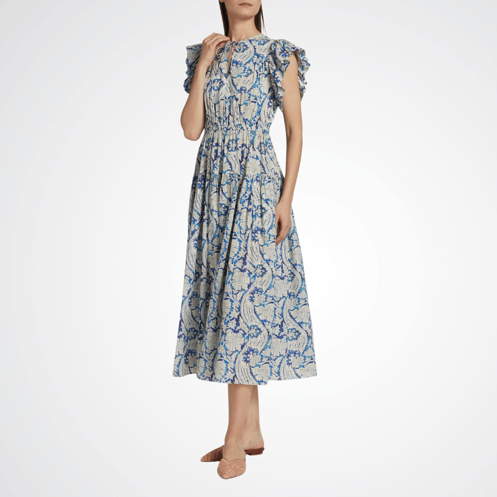 Ulla Johnson Kairi Flutter Sleeve Midi Dress in Ciel ULLA JOHNSON Designer fashion shop online and in store High End fashion boutique Sydney Australia Riada Concept