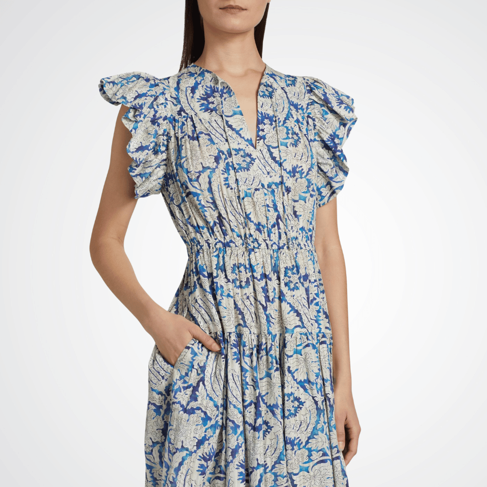 Ulla Johnson Kairi Flutter Sleeve Midi Dress in Ciel ULLA JOHNSON Designer fashion shop online and in store High End fashion boutique Sydney Australia Riada Concept