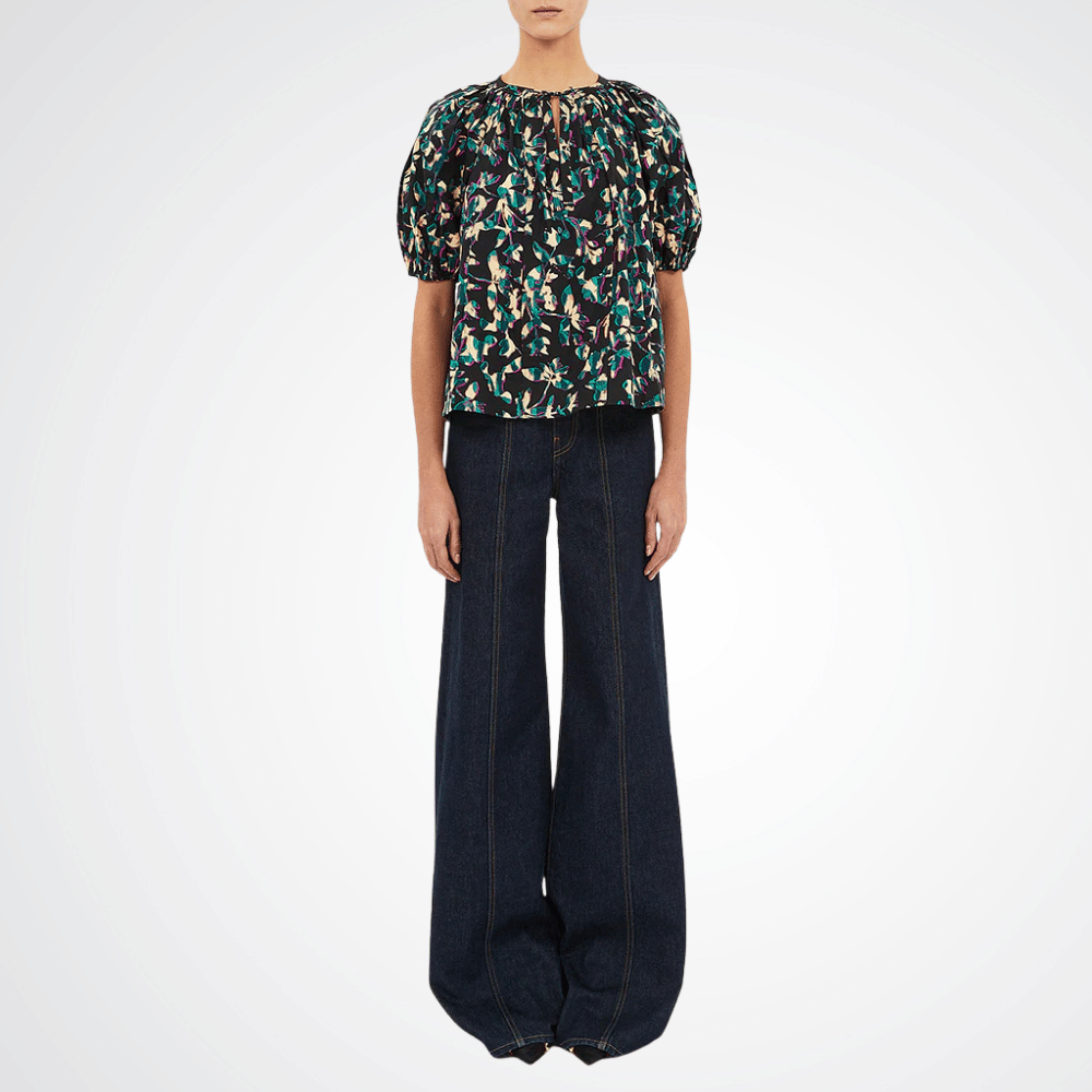 Ulla Johnson Loli Short Sleeve Blouse in Kaleidoscope – luxury cotton floral blouse with puff sleeves, Available instore and online at Riada Concept, Woollahra Sydney’s destination for a curated selection of international luxury brands