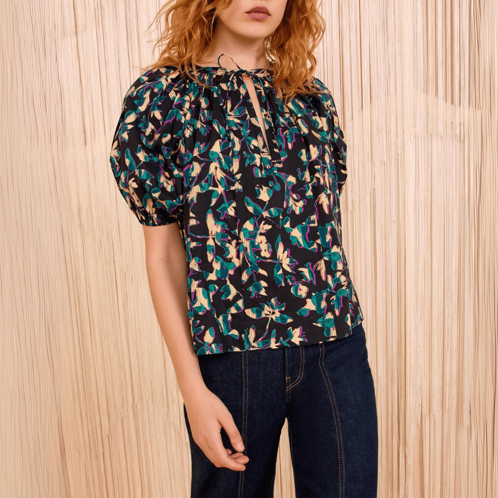 Ulla Johnson Loli Short Sleeve Blouse in Kaleidoscope – luxury cotton floral blouse with puff sleeves, Available instore and online at Riada Concept, Woollahra Sydney’s destination for a curated selection of international luxury brands