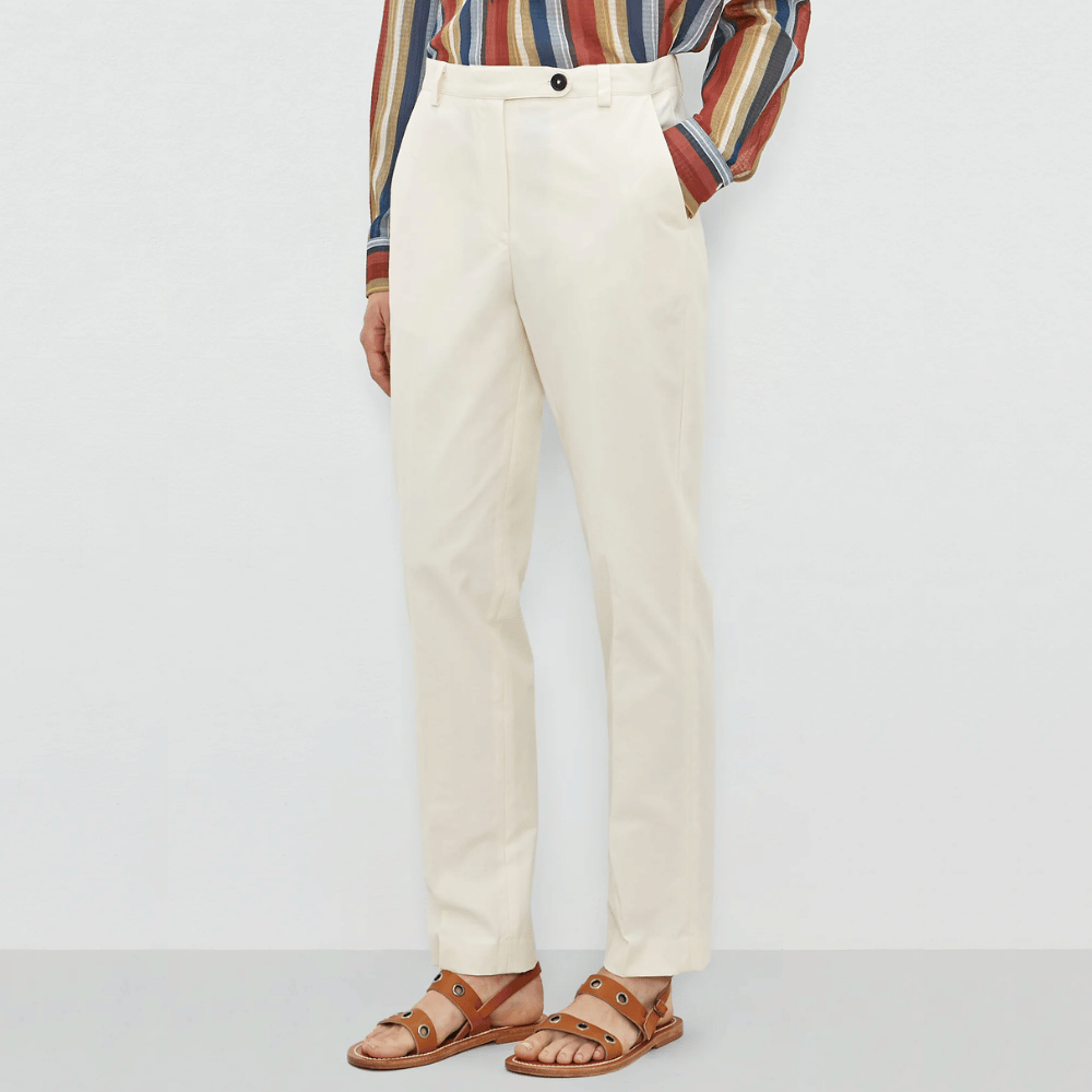 Massimo Alba Woman Miriam Full-Length Tapered-Leg Cotton Trousers in Summer Sand MASSIMO ALBA WOMENS Designer fashion shop online and in store High End fashion boutique Sydney Australia Riada Concept