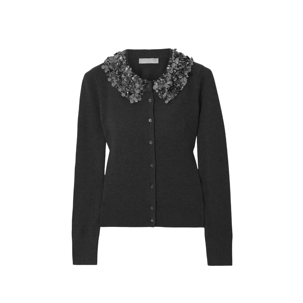 Ulla Johnson Margaux Sequin-Embellished Cashmere Cardigan in Noir – luxury designer knitwear Australia – Riada Concept Woollahra