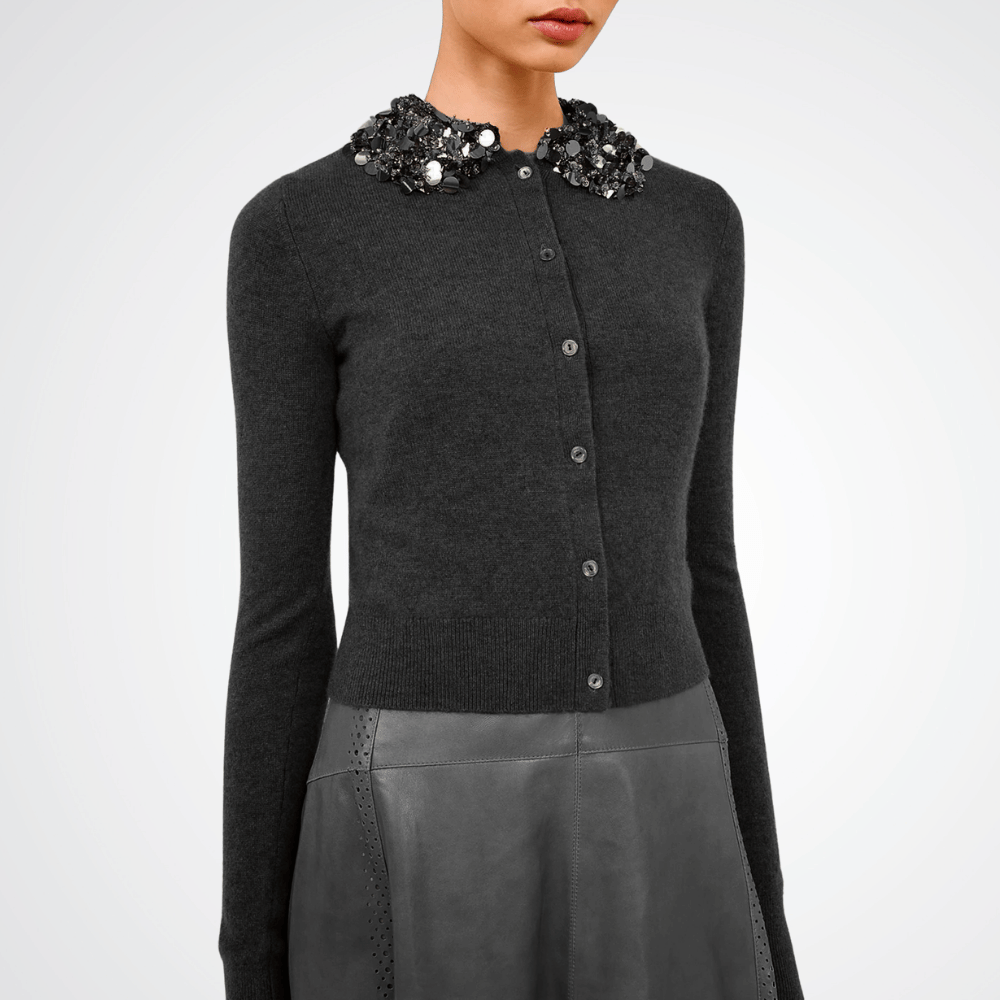 Ulla Johnson Margaux Sequin-Embellished Cashmere Cardigan in Noir – luxury designer knitwear Australia – Riada Concept Woollahra