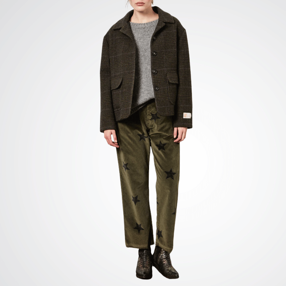 Massimo Alba Woman Alosa Cut Cropped Cotton Velvet Frayed Hem Pants in Khaki MASSIMO ALBA WOMENS Designer fashion shop online and in store High End fashion boutique Sydney Australia Riada Concept