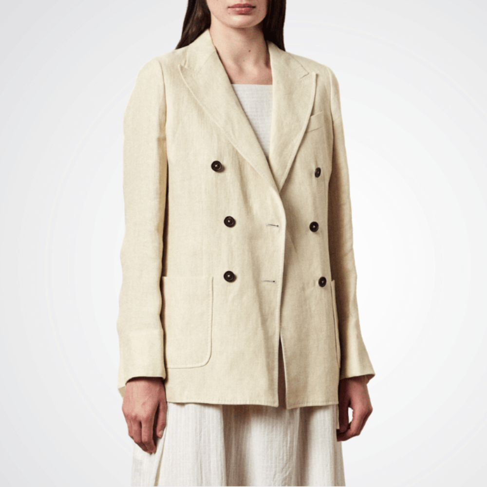 Massimo Alba Woman Charlotte Double-Breasted Linen Jacket in Beige MASSIMO ALBA WOMENS Designer fashion shop online and in store High End fashion boutique Sydney Australia Riada Concept