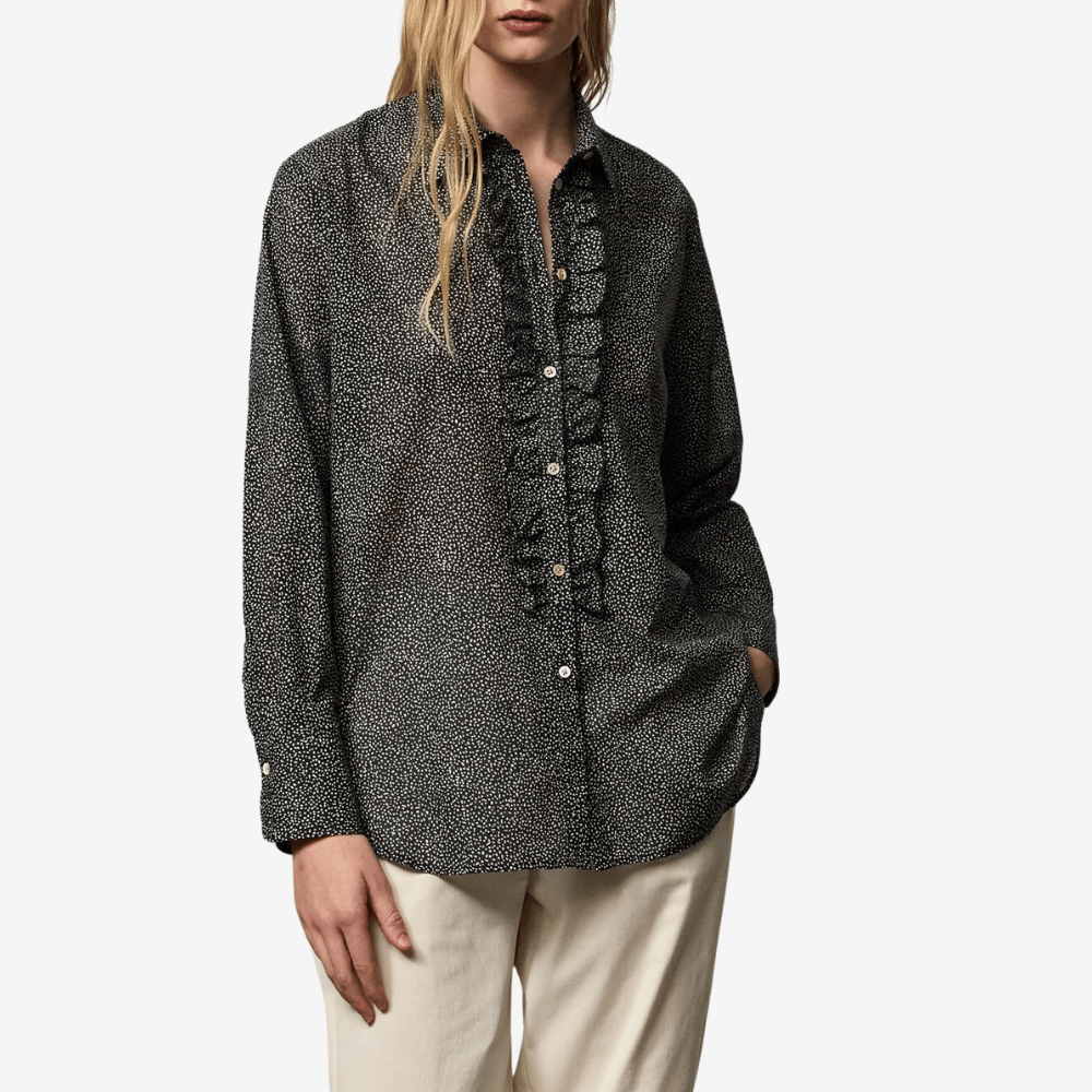 Massimo Alba Gemma Cotton Cashmere Ruffle Shirt in Dark Blue - International designer fashion boutique Australia Riada Concept Woollahra