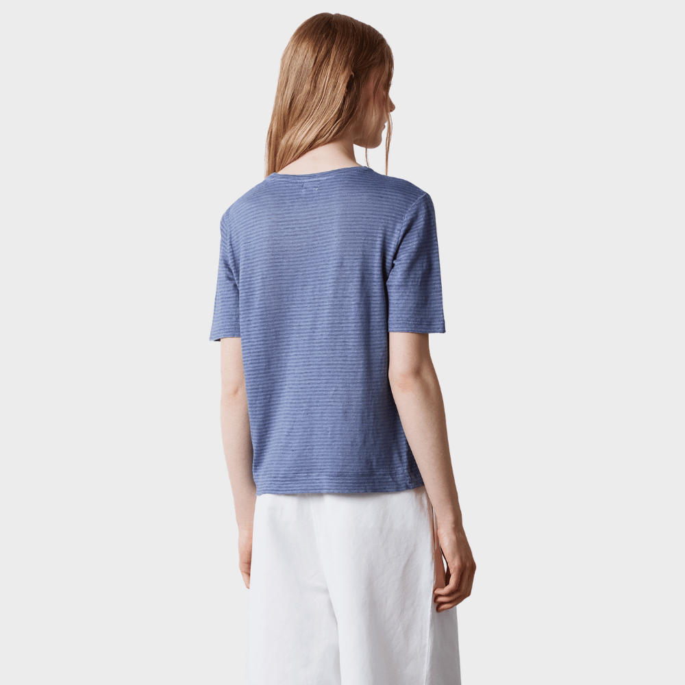 Massimo Alba NIZZA Watercolour Stripe Linen Cotton T-Shirt in Tulip – back view
