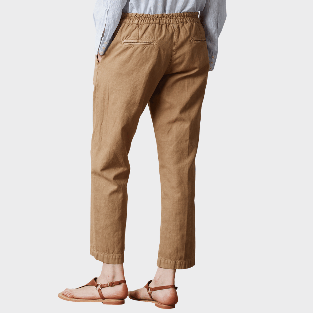 Massimo Alba SPARUS Cotton Linen Ankle Length Trousers in Camel