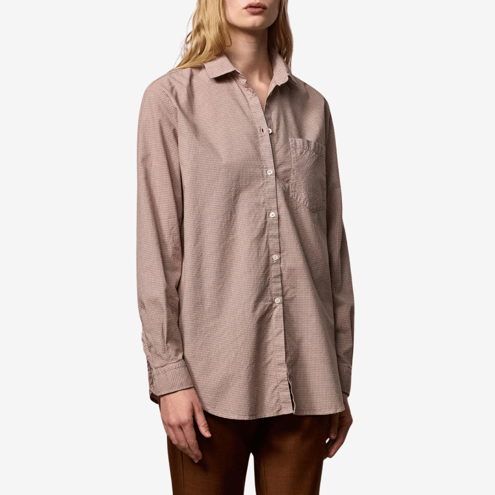 Massimo Alba Uma Micro Check Cotton Shirt in Boreal Pink - International designer fashion boutique Australia Riada Concept Woollahra