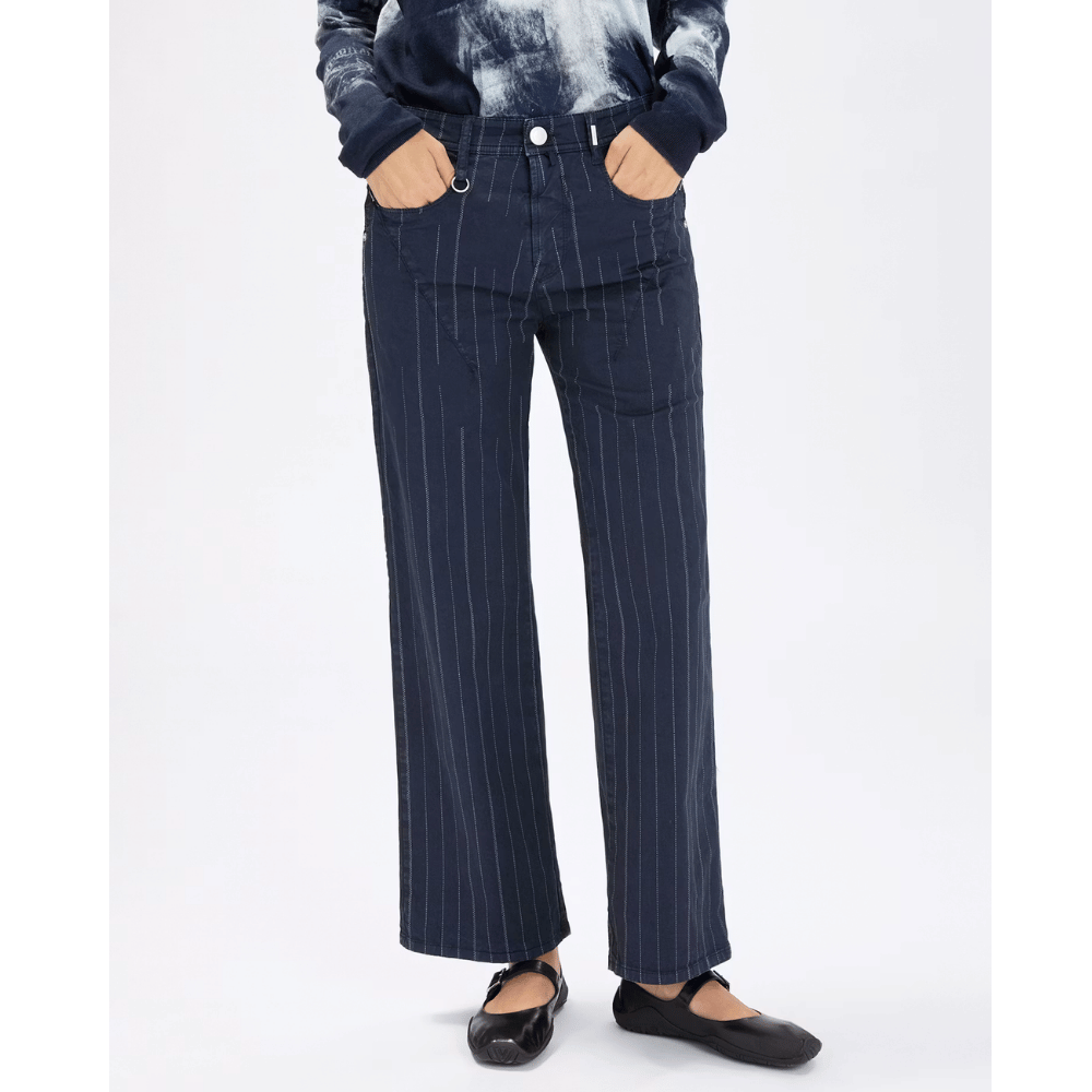 HIGH Everyday Couture Method Cropped Straight-Leg Pants in Navy Stripe - International designer fashion boutique Australia Riada Concept Woollahra